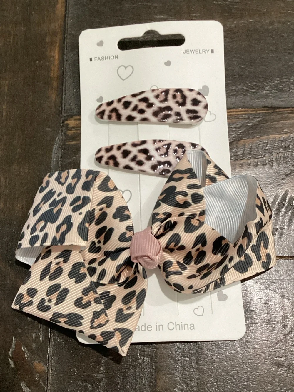 Fashion Jewelry Leopard Print Pink Bow and Snap Clips Set‎